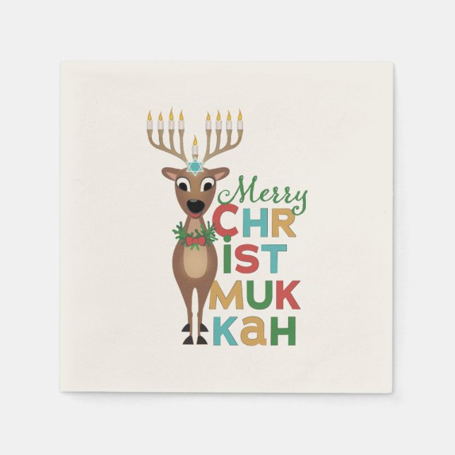 Merry Christmukkah Reindeer Napkins (Front)