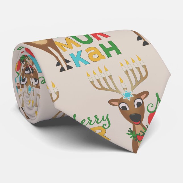 Merry Christmukkah Reindeer Neck Tie (Rolled)