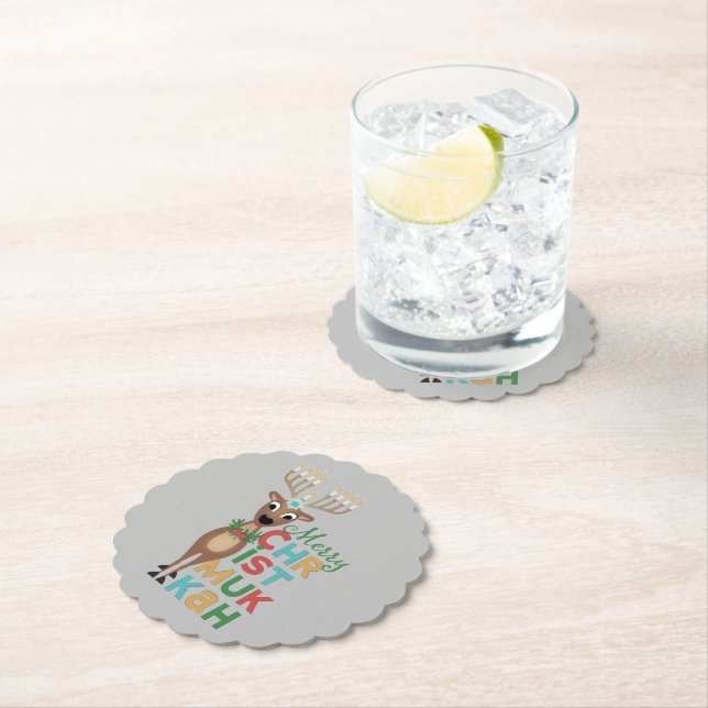 Merry Christmukkah Reindeer Paper Coaster (Insitu)