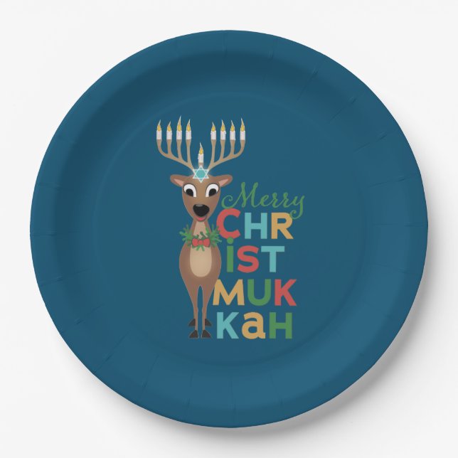 Merry Christmukkah Reindeer Paper Plates (Front)