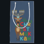 Merry Christmukkah Reindeer Small Gift Bag<br><div class="desc">Christmas reindeer with a Hanukkah menorah for antlers with a Merry Christmukkah greeting.</div>