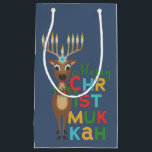 Merry Christmukkah Reindeer Small Gift Bag<br><div class="desc">Christmas reindeer with a Hanukkah menorah for antlers with a Merry Christmukkah greeting.</div>