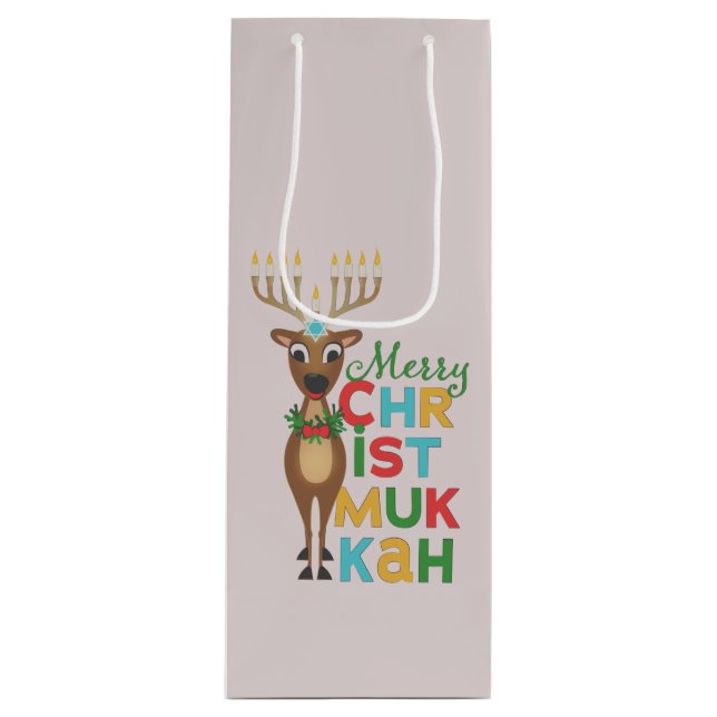 Merry Christmukkah Reindeer Wine Gift Bag (Front)