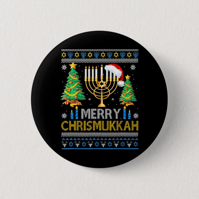 Merry Christmukkah Ugly Jewish Xmas Christmas Button (Front)