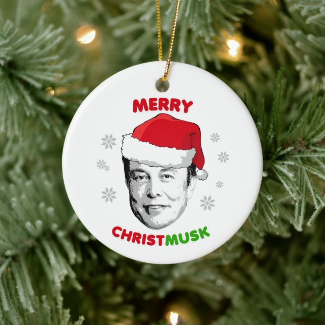 Merry Christmusk Ceramic Ornament (Tree)