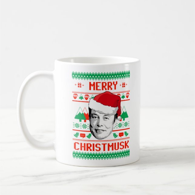 Merry Christmusk UGLY CHRISTMAS SWEATER Coffee Mug (Left)
