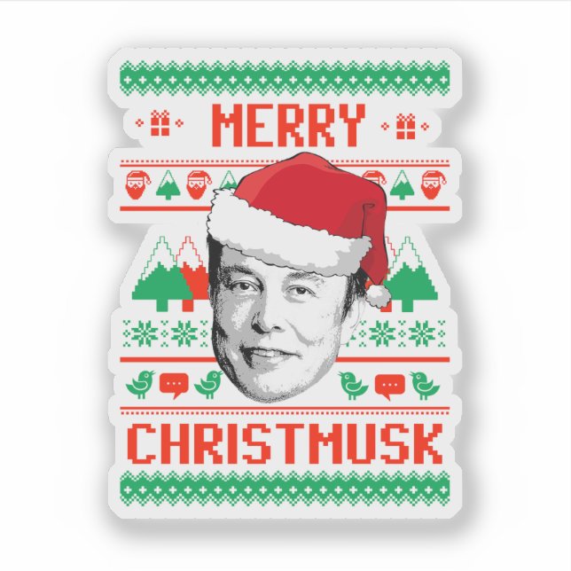 Merry Christmusk UGLY CHRISTMAS SWEATER Sticker (Front)