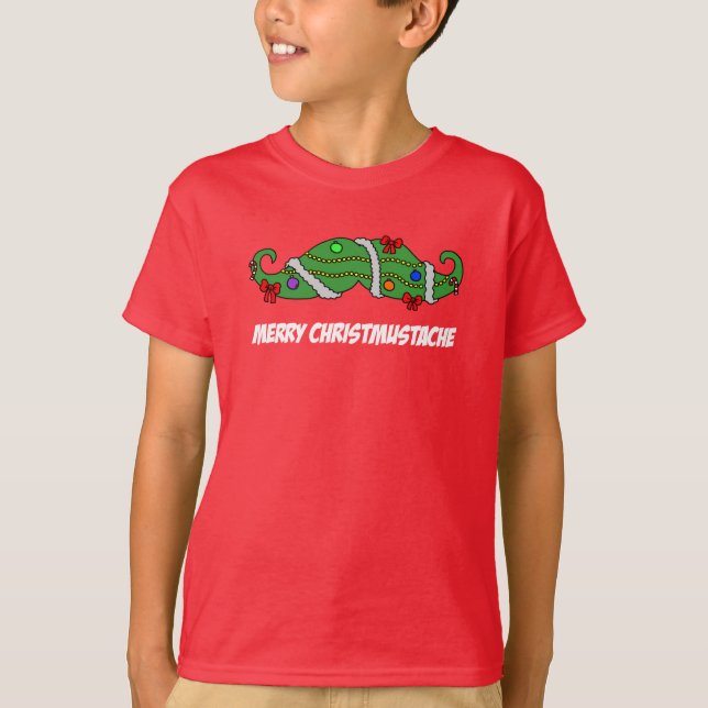 Merry Christmustache Christmas Pun T-Shirt (Front)