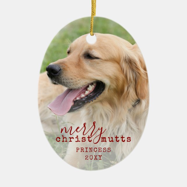 Merry ChristMUTTS Personalized Pet Dog Funny Ceramic Ornament (Front)