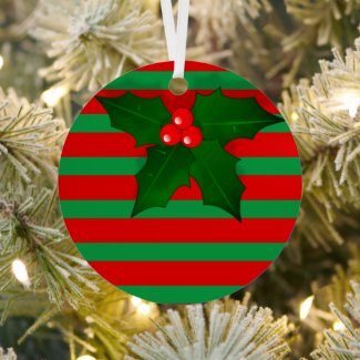 Merry Chrtistmas Red and Green with Holly Leaves 