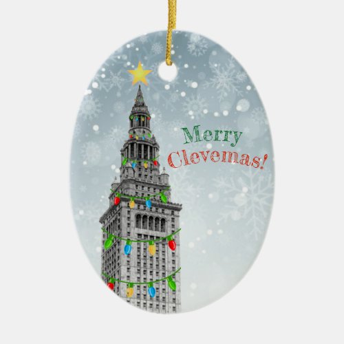 MERRY CLEVEMAS Cleveland Christmas  PERSONALIZE IT Ceramic Ornament