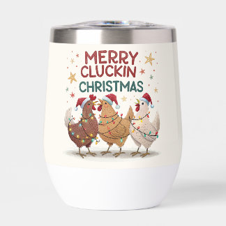 Merry Cluckin Christmas Chickens Personalized Thermal Wine Tumbler