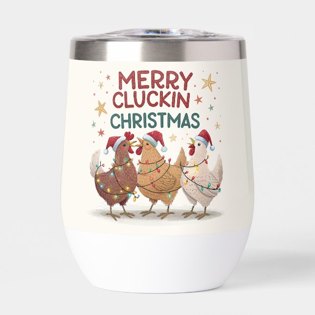 Merry Cluckin Christmas Chickens Personalized Thermal Wine Tumbler (Front)