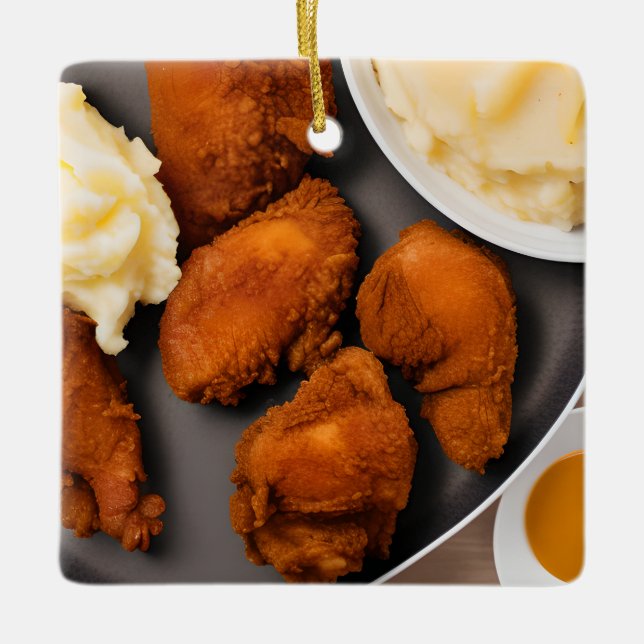 Merry Cluckin' Christmas Fried Chicken Ceramic Ornament (Front)