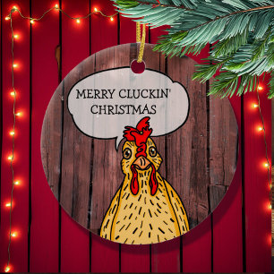 Merry Cluckin' Christmas Funny Chicken Ceramic Ornament
