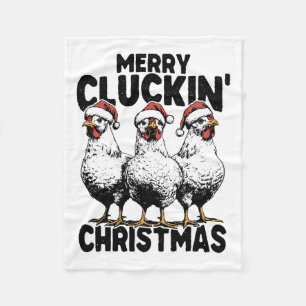 Merry Cluckin Christmas Funny Chicken Lover Santa Fleece Blanket