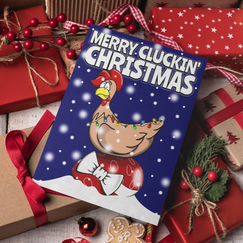 Merry Cluckin Christmas Funny Festive Chicken Holiday Card