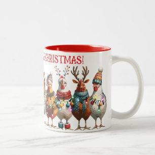 Merry Clucking Christmas - Chicken Chorus Line Two-Tone Coffee Mug