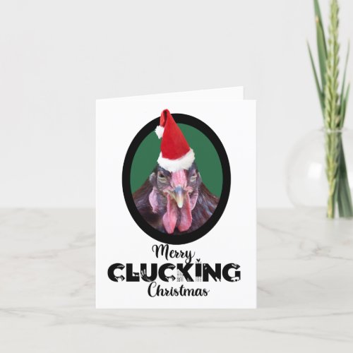 Merry Clucking Christmas Chicken Hat  Holiday Card