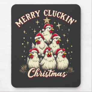 Merry Clucking Christmas Funny Chicken Roosters  Mouse Pad