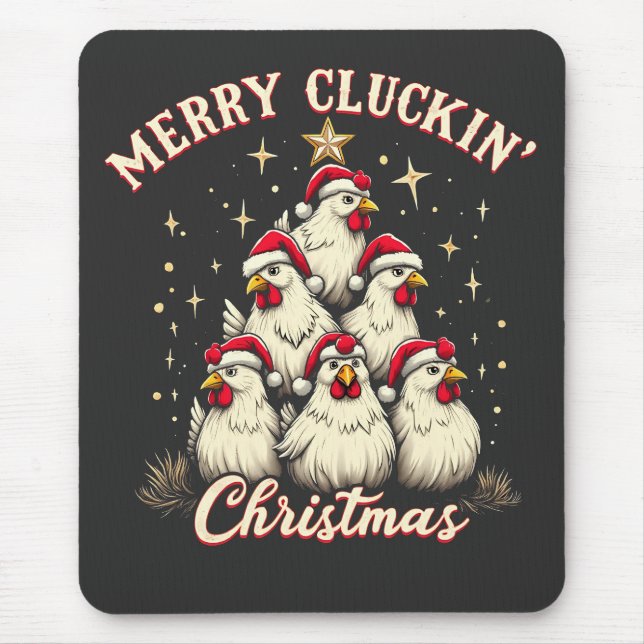 Merry Clucking Christmas Funny Chicken Roosters  Mouse Pad (Front)