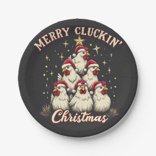 Merry Clucking Christmas Funny Chicken Roosters Paper Plates