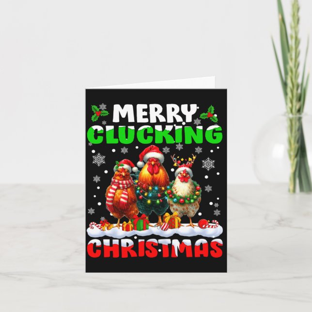 Merry Clucking Christmas Funny Chicken Santa Hat X Card (Front)