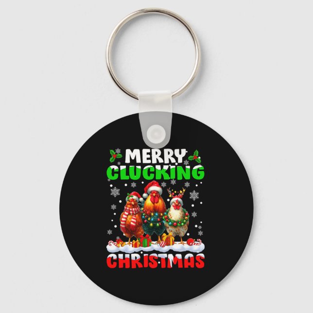 Merry Clucking Christmas Funny Chicken Santa Hat X Keychain (Front)