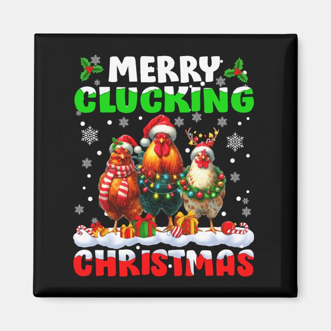 Merry Clucking Christmas Funny Chicken Santa Hat X Magnet (Front)
