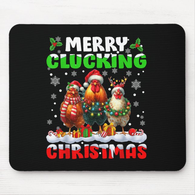 Merry Clucking Christmas Funny Chicken Santa Hat X Mouse Pad (Front)