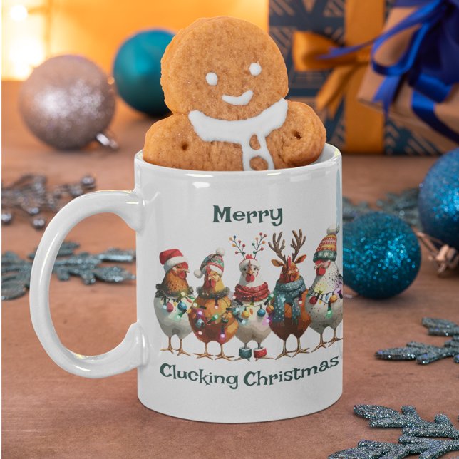 Merry Clucking Christmas Teal Green Chicken  Coffee Mug (Creator Uploaded)