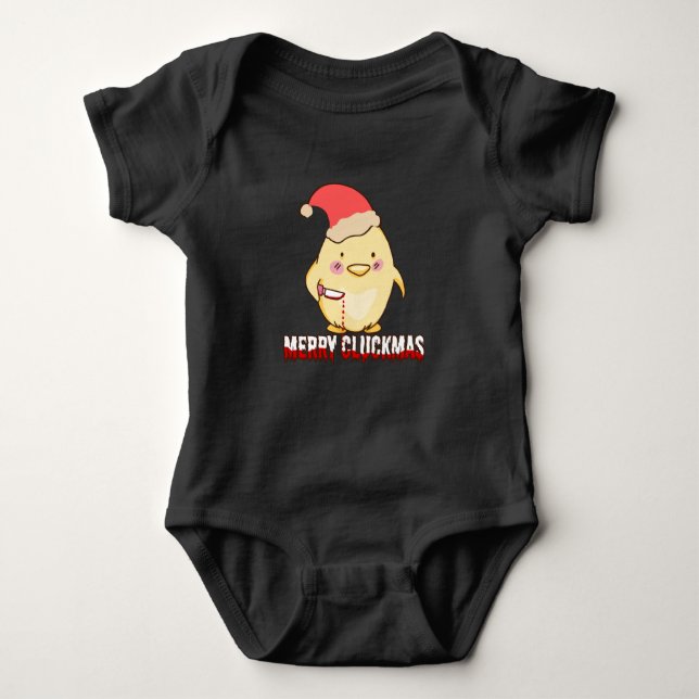 Merry Cluckmas, Funny Christmas Chicken Baby Bodysuit (Front)