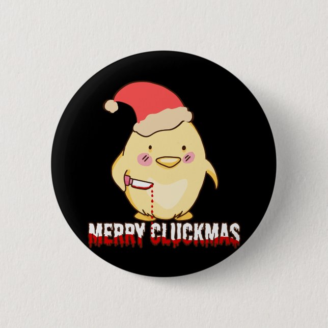 Merry Cluckmas, Funny Christmas Chicken Button (Front)