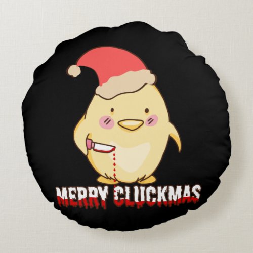 Merry Cluckmas Funny Christmas Chicken Round Pillow