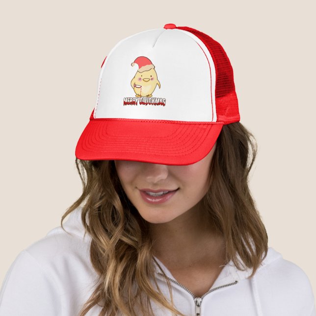 Merry Cluckmas, Funny Christmas Chicken Trucker Hat (In Situ)