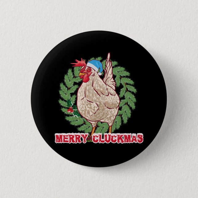 Merry Cluckmas - Funny Christmas Hen Button (Front)