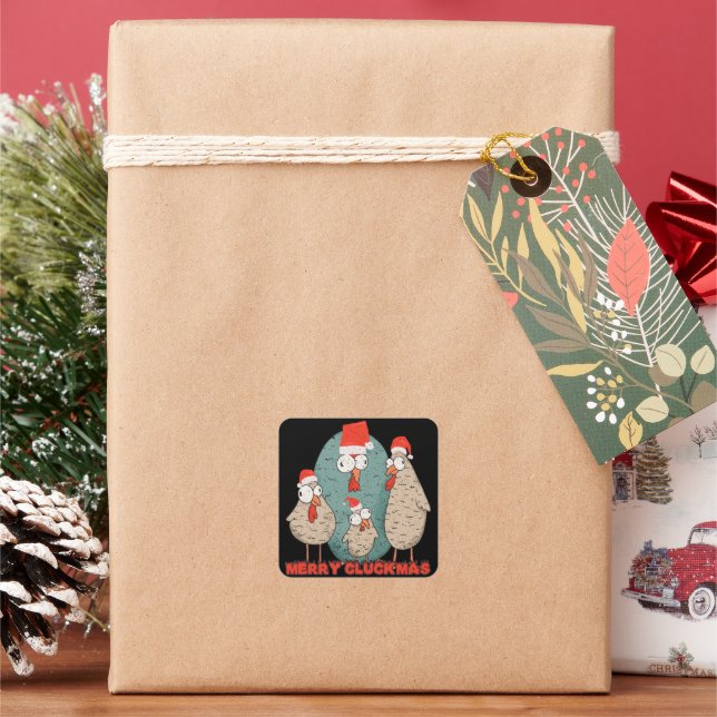 Merry Cluckmas - Funny Christmas Holidays Square Sticker (Holiday)