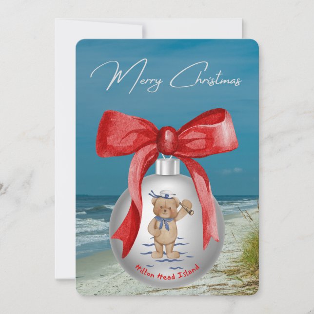 Merry Coastal Christmas Hilton Head Island Beach Holiday Card (Front)