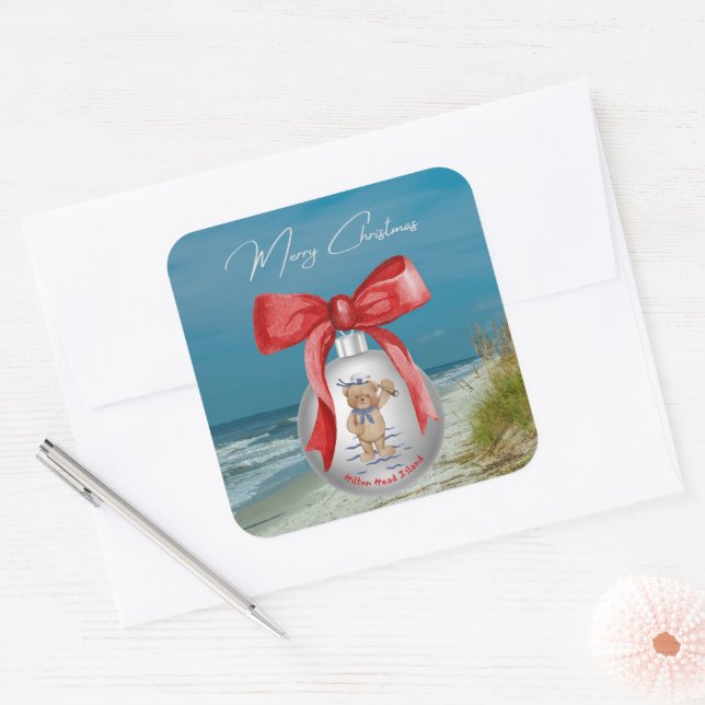 Merry Coastal Christmas Hilton Head Island Beach Square Sticker (Envelope)