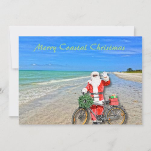 Merry Coastal Christmas Sanibel Island Beach Santa Holiday Card