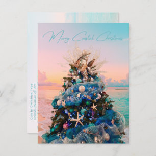 Merry Coastal Christmas Tropical Beach and Tree Holiday Postcard