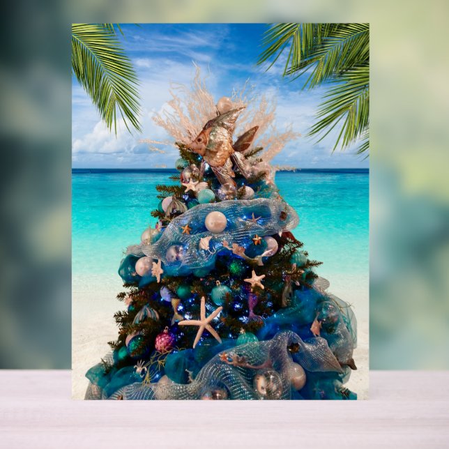 Merry Coastal Christmas Tropical Beach HolidayTree Acrylic Sign (Neutral)