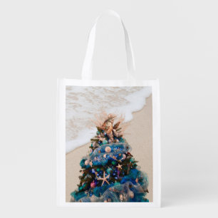Merry Coastal Christmas Tropical Beach HolidayTree Grocery Bag