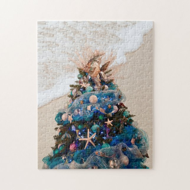 Merry Coastal Christmas Tropical Beach HolidayTree Jigsaw Puzzle (Vertical)