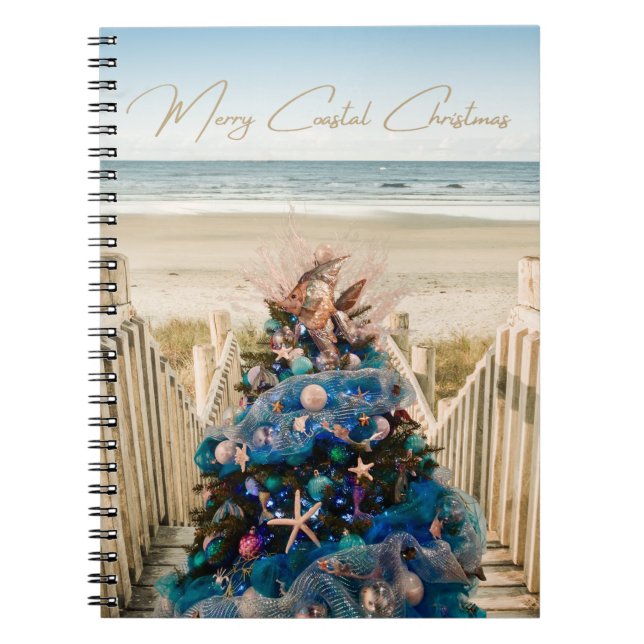 Merry Coastal Christmas Tropical Beach HolidayTree Notebook (Front)