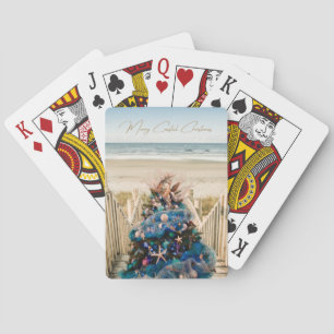 Merry Coastal Christmas Tropical Beach HolidayTree Poker Cards