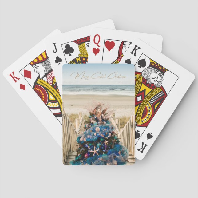 Merry Coastal Christmas Tropical Beach HolidayTree Poker Cards (Back)