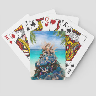 Merry Coastal Christmas Tropical Beach HolidayTree Poker Cards