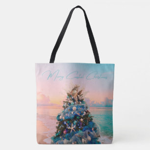 Merry Coastal Christmas Tropical Beach HolidayTree Tote Bag