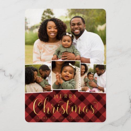 Merry Collage  Classic Christmas Photo Foil Holiday Card